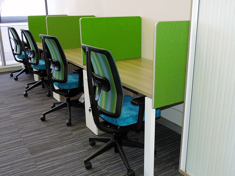 Desks with Green Fabric Dividers