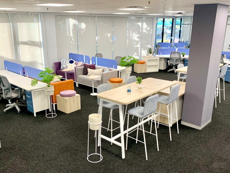 Hot desks with bar stools