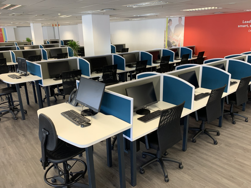 White Call Centre Desks with Grey & Blue Screens