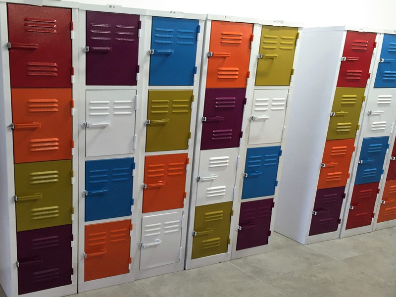 White Lockers with Multi-Coloured Doors